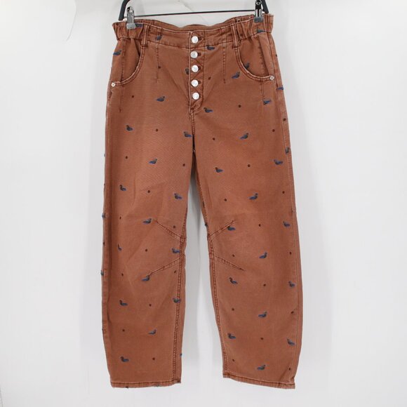 Anthropologie Pants Womens 27 Pilcro The Arch Tapered Embroidered Duck bowleg - Picture 1 of 13